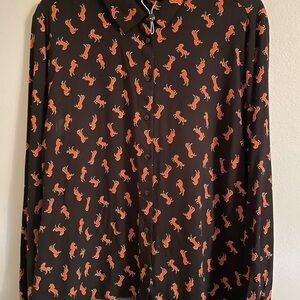 Monki Black and Orange Women’s Sz L Casual Button Down Shirt with Horse Pattern